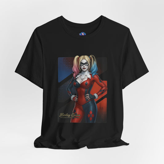 Harley Quinn T-Shirt | DC Comics Anime Tee for Gamers & Comic Fans - anime-style Harley Quinn print on black Bella Canvas tee