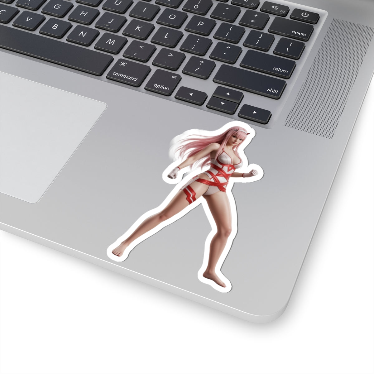 Zero Two Sticker – Anime Character Vinyl Sticker for Laptops & Indoor Decor on laptop: glossy durable vinyl, vibrant anime artwork