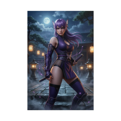 Ayane Dead or Alive Poster Ninja Woman Wall Art Purple Hair Girl Print Fighter Character Gaming Room Decor Gift