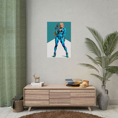 Samus Aran Waifu-Poster, futuristischer Anime-Girl-Kunstdruck, Sci-Fi-Wanddeko