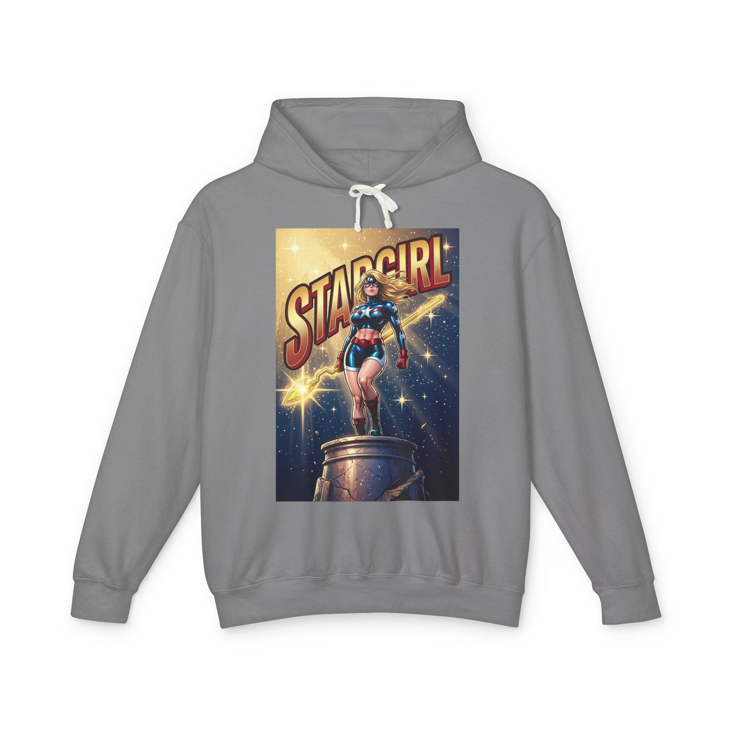 Stargirl Hoodie | DC Superhero Hoodie | Cosmic Staff Pullover - gray cotton pullover with vintage Stargirl graphic and star staff