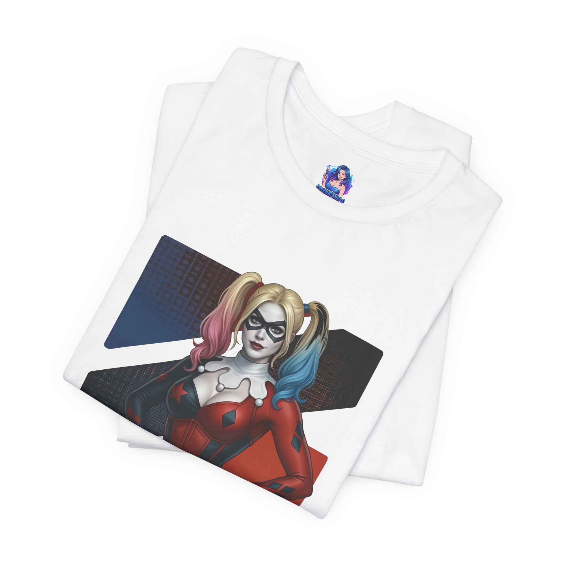 Harley Quinn T-Shirt | DC Comics Anime Tee for Gamers & Comic Fans - white Bella Canvas tee with anime-style Harley Quinn illustration