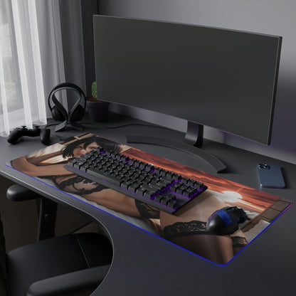 Mikasa Ackerman Desk Mat – LED RGB Pad, Elegant Waifu Anime Girl Setup