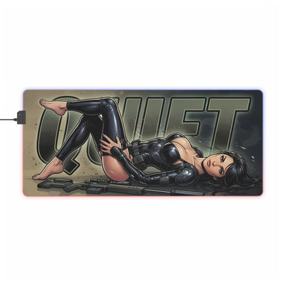 Quiet RGB Desk Mat, Metal Gear Solid V Gaming Mouse Pad, LED Desk Mat featuring tactical sniper artwork of a reclining character with RGB glow