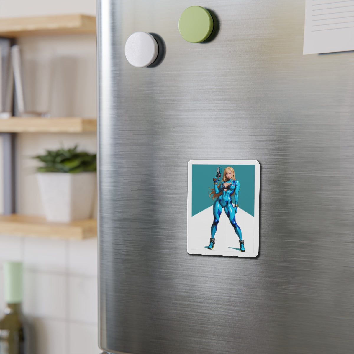 Samus Aran Magnet – Sci-Fi-Jägerin-Kühlschrankmagnet, Anime-Gaming-Dekoration