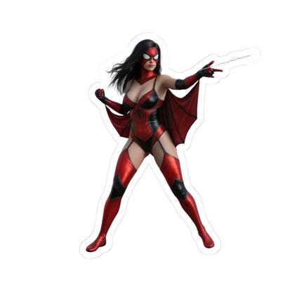 Spider Woman Sticker – Comic Heroine Vinyl Sticker for Laptops & Indoor Decor, glossy vibrant comic-style vinyl decal for laptops and indoor decor