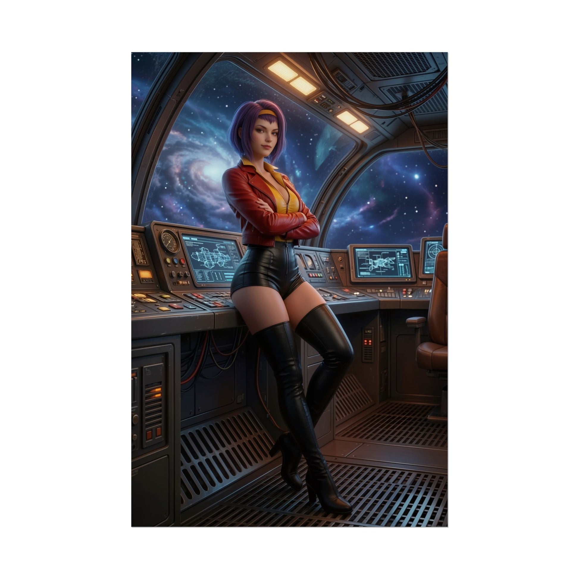 Faye Valentine Poster, Cowboy Bebop Wall Art Print – Anime Decor - premium high-res anime wall art of Faye in spaceship bridge
