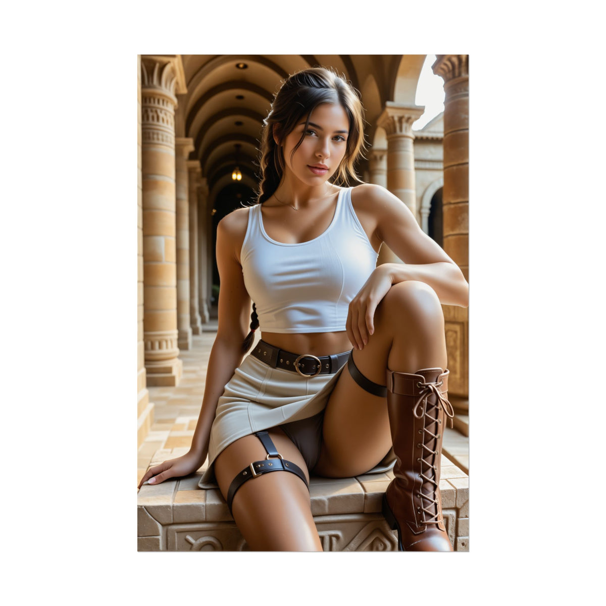 Lara Croft Poster  Adventurer Wall Art Print, Perfect Gift for Gamer Fans, high-res semi-gloss/matte print of iconic action heroine in archway