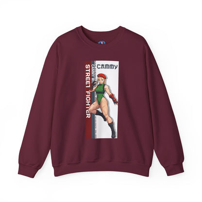 Cammy Sweatshirt, Street Fighter Crewneck, Classic Fighting Game Apparel for Fans maroon crewneck with bold Cammy artwork and green color accents