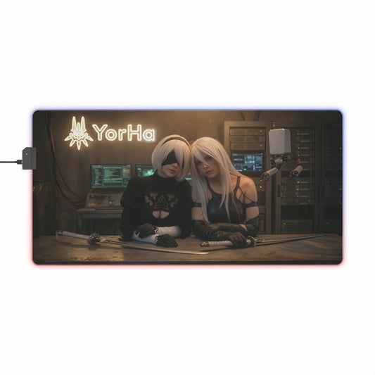2B and A2 Desk Mat – LED RGB Pad, Waifu Android Anime Girl Gaming Setup