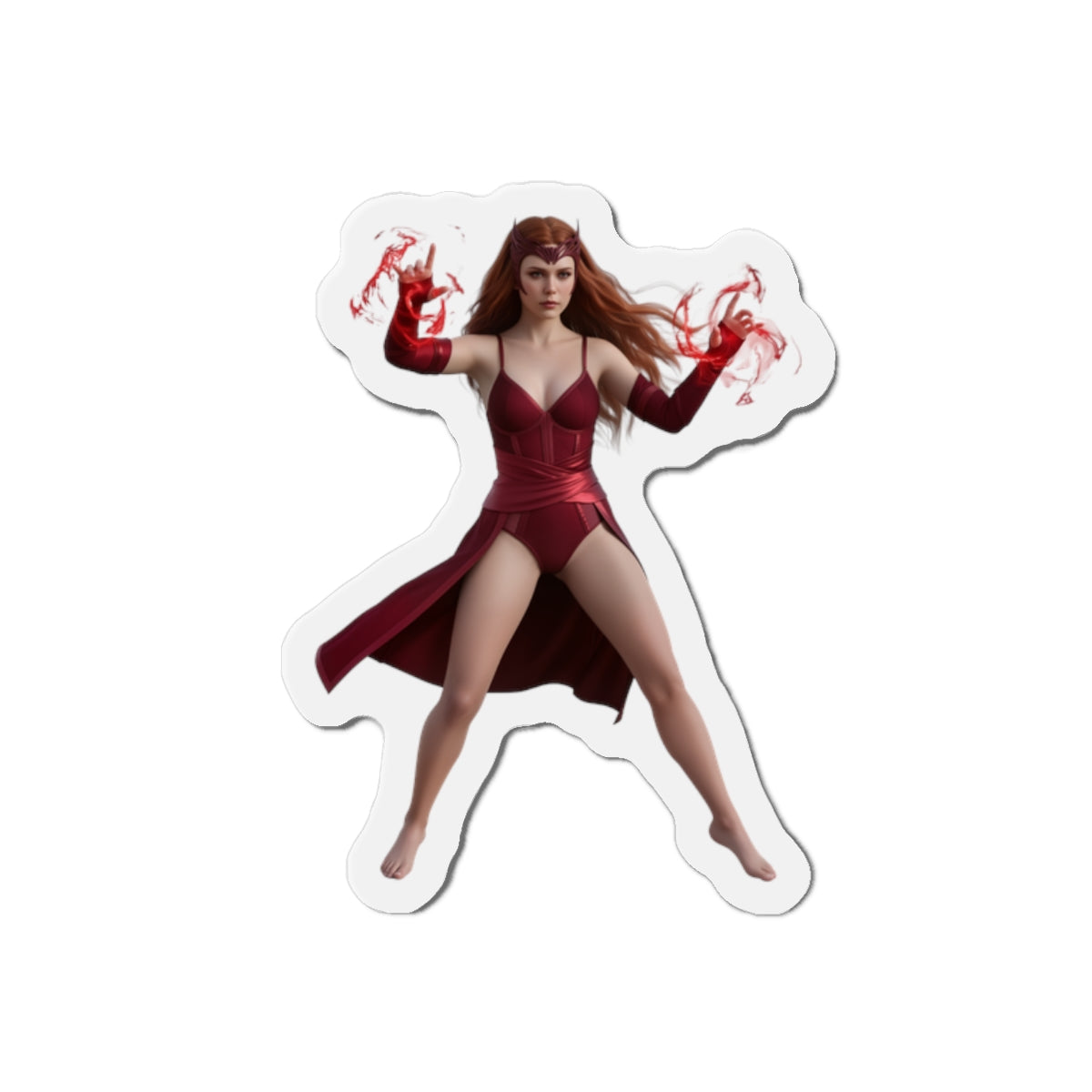 Scarlet Witch Magnet – Marvel Heroine Fridge Magnet, Anime Style Decor - die-cut vinyl anime-style Scarlet Witch casting crimson magic