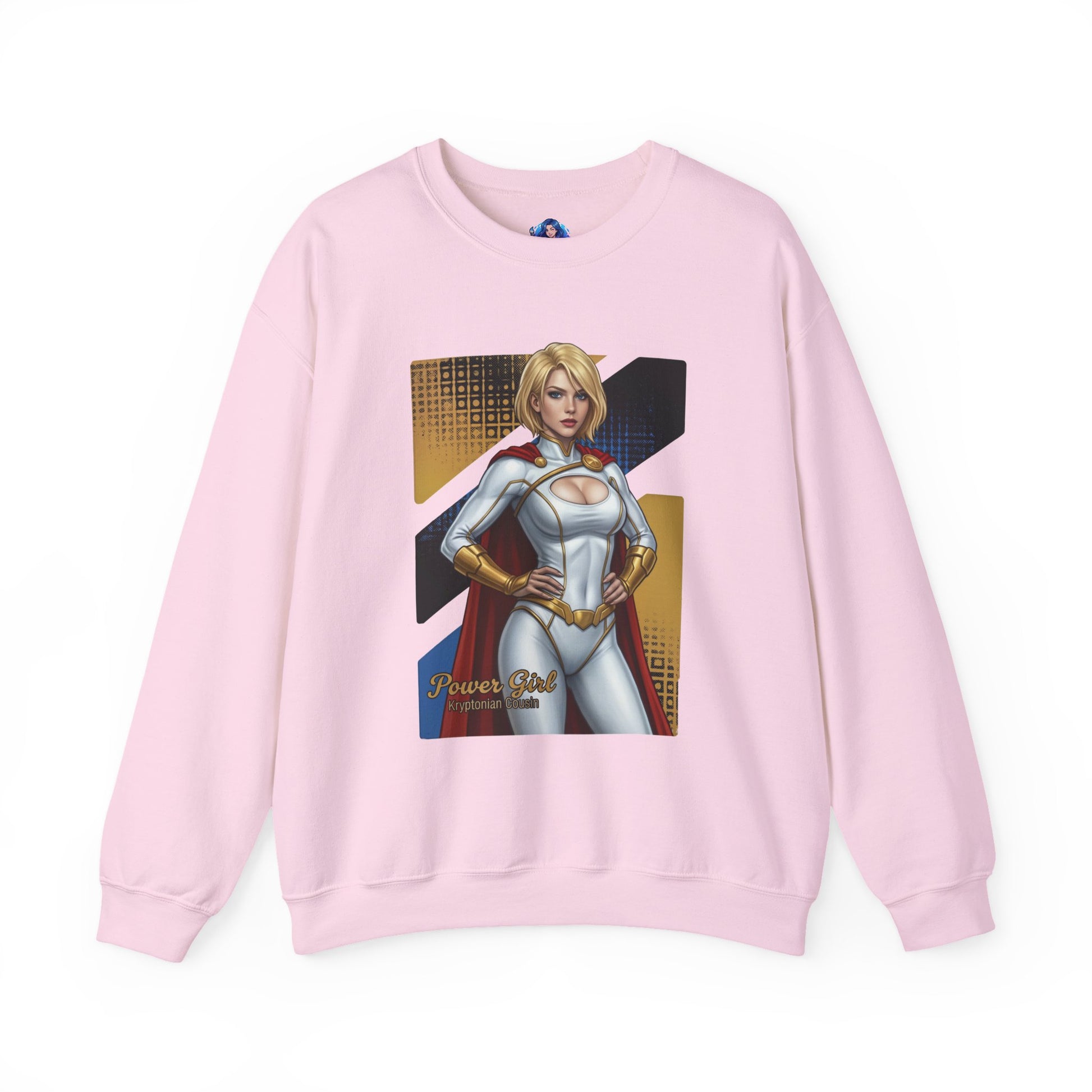 Power Girl Sweatshirt, DC Comics Crewneck, Bold Superhero Apparel for Fans - pink crewneck with confident Power Girl artwork