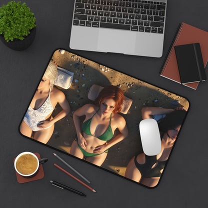 Ciri Triss Yennefer Gaming Mouse Pad, Witcher Desk Mat, Fantasy Heroine Setup featuring bold beach artwork of three heroines on a premium gaming desk mat