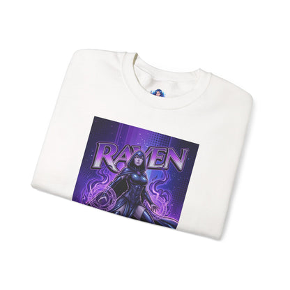 Raven Sweatshirt, DC Comics Art Print Style, Premium Mystic Apparel - white crewneck featuring Raven art with glowing arcane symbols