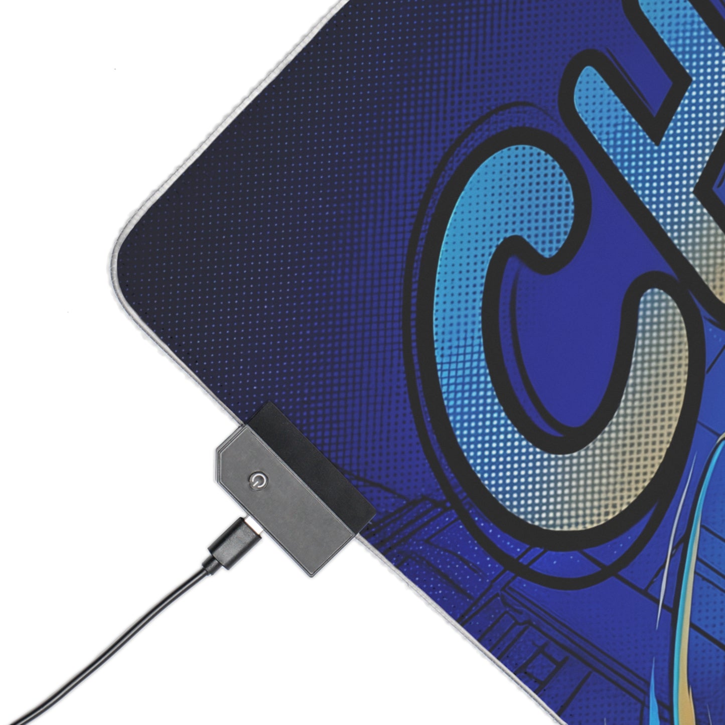 Chun-Li RGB Desk Mat, Fighting Game Gaming Mouse Pad, LED Desk Mat for Gamer Setup blue corner with USB LED controller and detailed character artwork