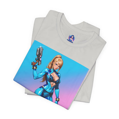 Samus Aran Grafik-T-Shirt | Sci-Fi-Kopfgeldjäger-T-Shirt für Gamer | Anime-Kriegerinnen-Shirt