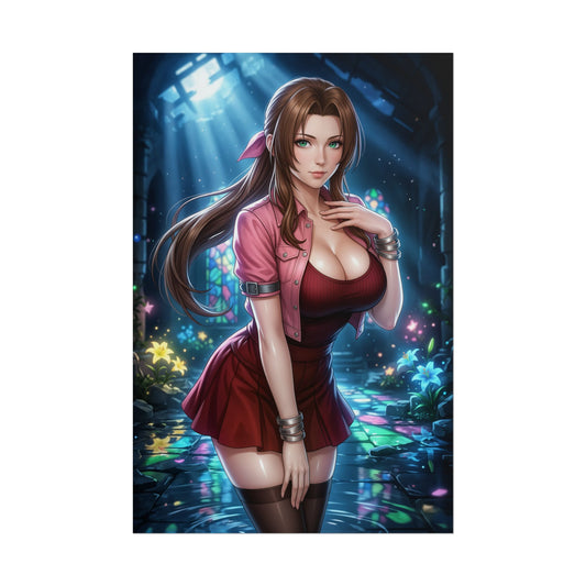 Aerith Gainsborough Final Fantasy VII Poster Anime RPG Wall Art Fantasy Woman Print Brown Hair Girl Character Gaming Room Decor Gift