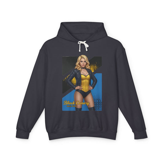 Black Canary Hoodie | DC Comics Hoodie | Anime Superheroine Pullover - navy pullover with anime-style Black Canary graphic