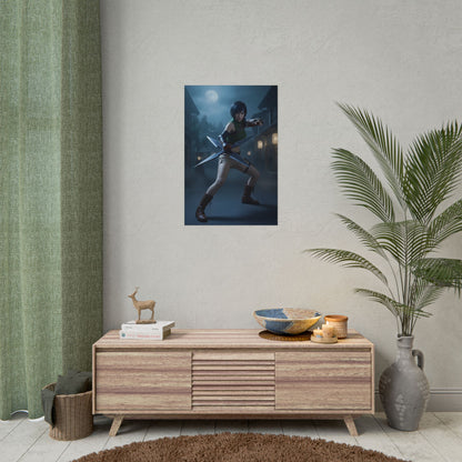 Yuffie Poster, Final Fantasy Art Print – Classic RPG Wall Art for Gamers showing dynamic Yuffie character in high-resolution poster on living room wall