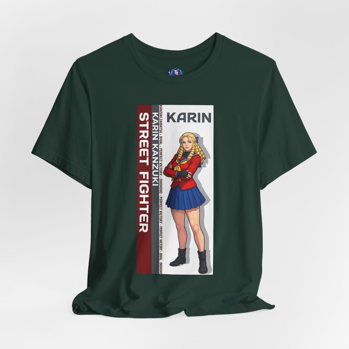 Karin Kanzuki T-Shirt | Street Fighter Anime Tee for Gamers & Fighting Game Fans - Bella Canvas tee showing Karin in elegant pose