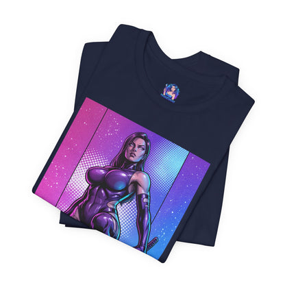 Alt Tag: Psylocke T-Shirt | X-Men Anime Style Comic Tee bold comic illustration of Psylocke on navy Bella Canvas 3001 unisex tee