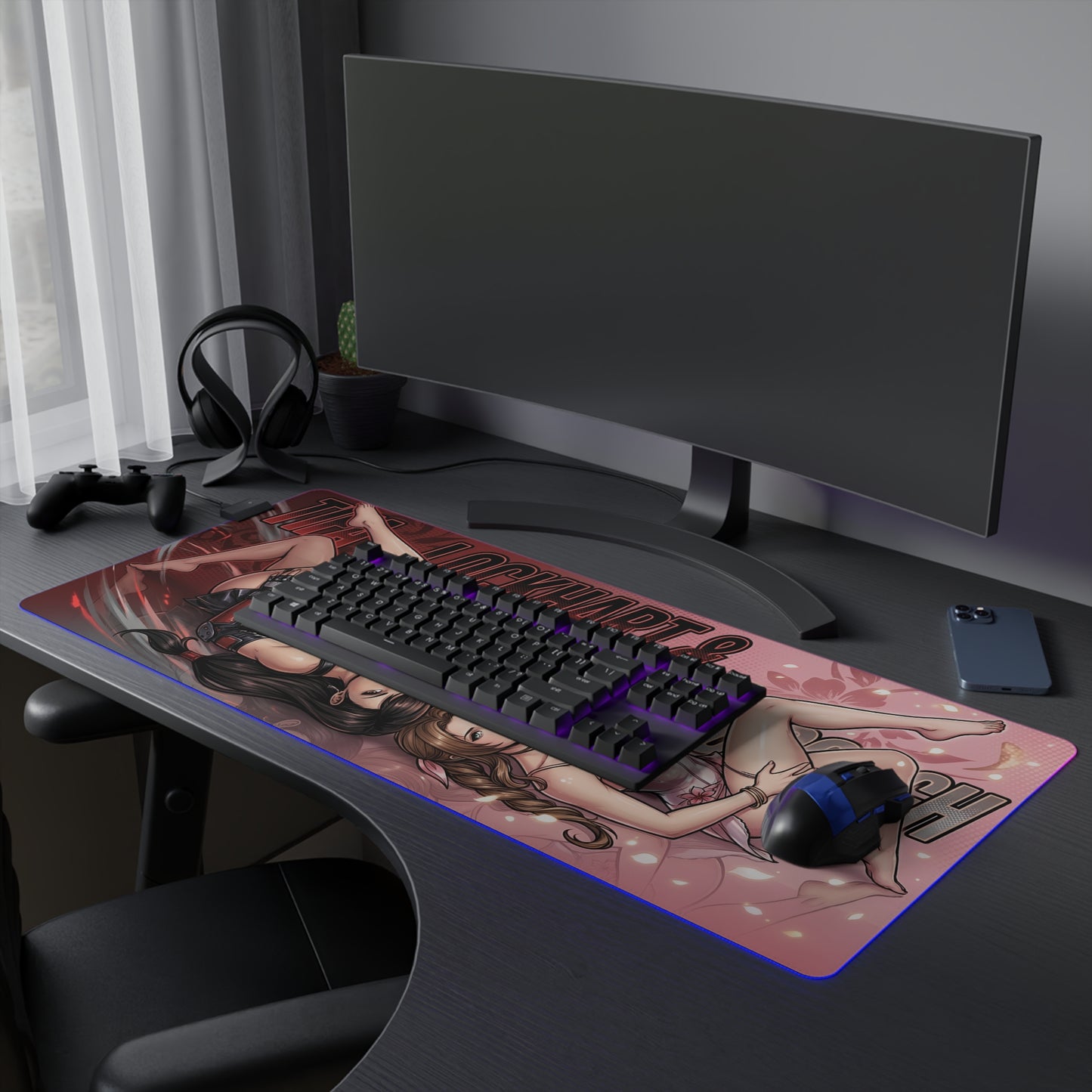 Tifa and Aerith RGB Desk Mat, Final Fantasy Gaming Mouse Pad, LED Desk Mat for Gamer Setup - dual-character RGB anime desk mat with smooth surface and non-slip base
