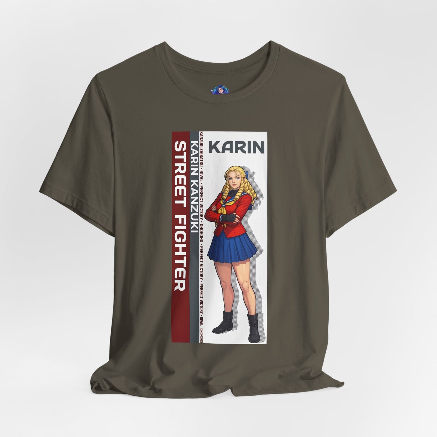 Karin Kanzuki T-Shirt | Street Fighter Anime Tee for Gamers & Fighting Game Fans - premium Bella Canvas tee featuring Karin portrait and elegant fighter stance