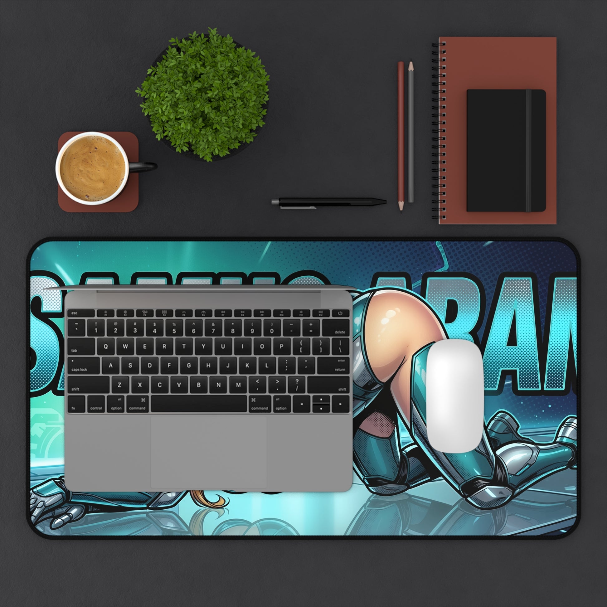 Samus Aran Desk Mat, Sci-Fi Action Mouse Pad, Gaming Setup Desk Decor featuring armored bounty-hunter artwork, smooth glide surface and non-slip base
