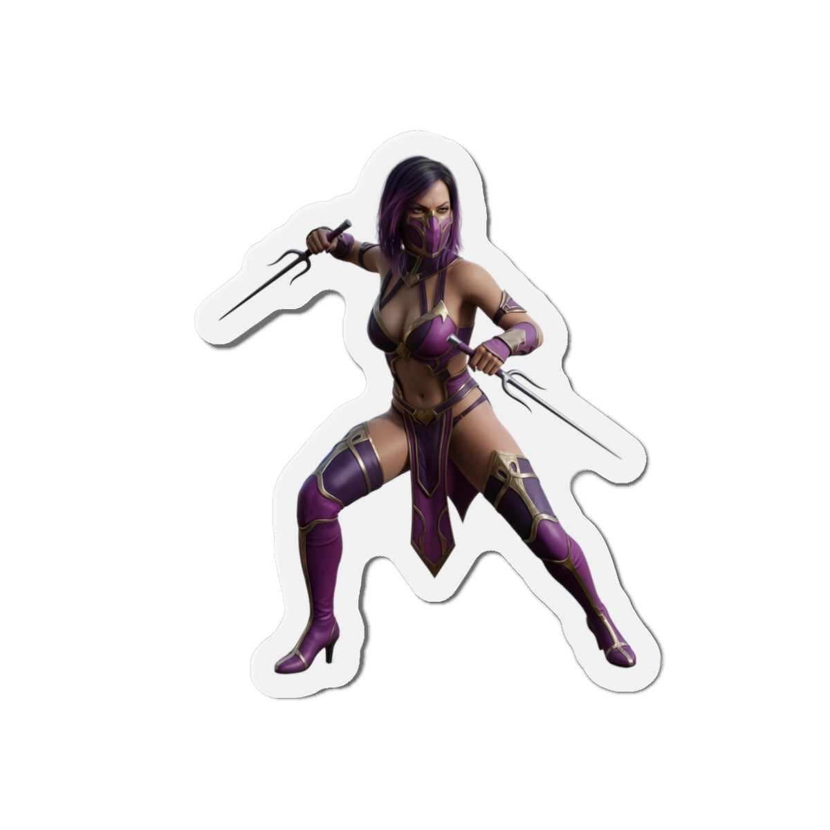 Mileena Magnet – Mortal Kombat Villain Fridge Magnet, Anime Style Decor – die-cut vinyl fridge magnet showing Mileena in purple anime-style battle pose