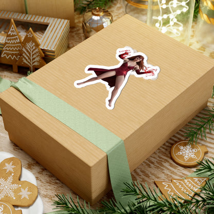 Scarlet Witch Sticker – Comic Heroine Vinyl Sticker for Laptops & Indoor Decor on gift-wrapped box, glossy vibrant vinyl decal of mystical comic heroine