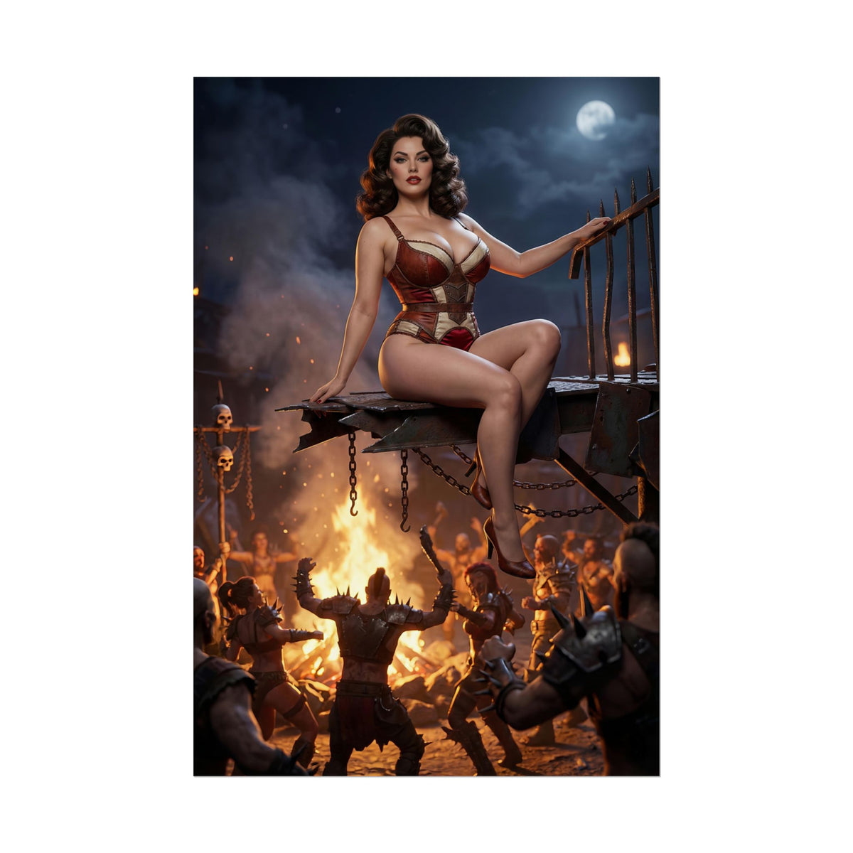 Fallout Dominant Woman Poster / Fallout Dominant Wall Art / Fallout Dominant Art Print / Fallout Poster featuring powerful woman seated above chaotic crowd