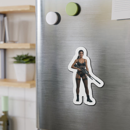 Quiet Magnet – Metal Gear Solid V Fridge Magnet, Game Character Decor die-cut vinyl fridge magnet showing Quiet holding a rifle on stainless steel refrigerator