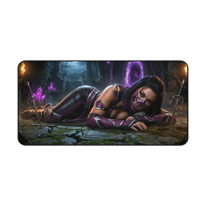 Mileena Gaming Mouse Pad, Mortal Kombat Desk Mat, Fierce Fighter Girl Setup showcasing Mileena artwork on premium large gaming desk mat