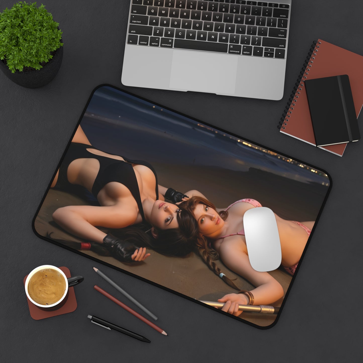 Tifa and Aerith Gaming Mouse Pad, Final Fantasy Desk Mat, RPG Heroine Setup — premium HD artwork of Tifa Lockhart and Aerith Gainsborough on a durable gaming desk mat