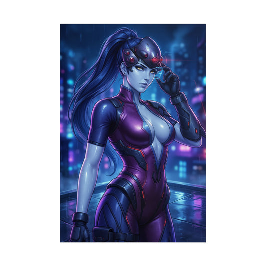 Widowmaker Poster Overwatch Wall Art Sniper Woman Print Blue Skin Girl Decor Futuristic Gamer Room Artwork Gift