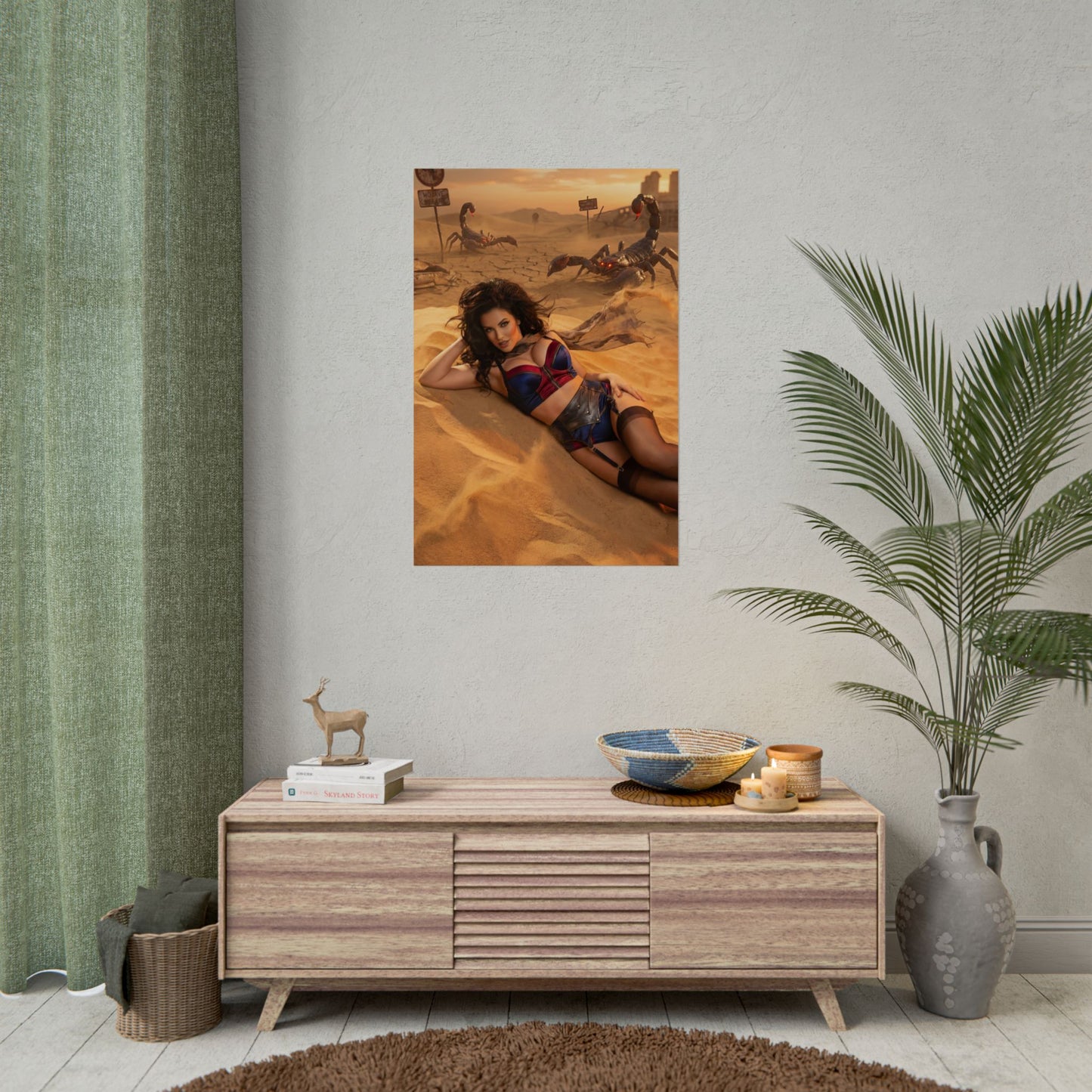 Fallout Pinup Woman Poster / Fallout Pinup Wall Art / Fallout Pinup Art Print / Fallout Poster - retro-futuristic pinup woman reclining in desert scene
