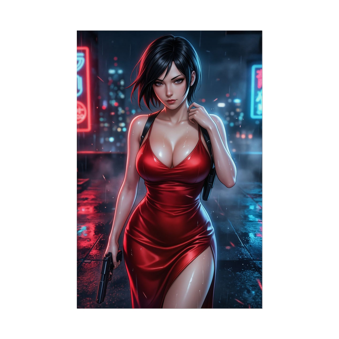 Ada Wong Resident Evil Poster Spy Woman Wall Art Red Dress Girl Print Action Character Gaming Room Decor Gift