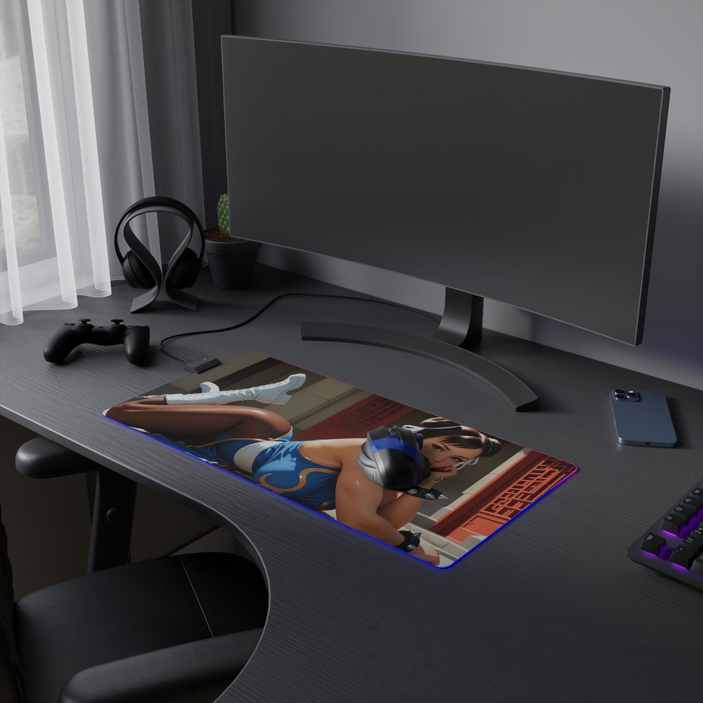 Chun-Li Schreibtischunterlage – LED RGB-Pad, Waifu Anime-Mädchen Gaming-Setup