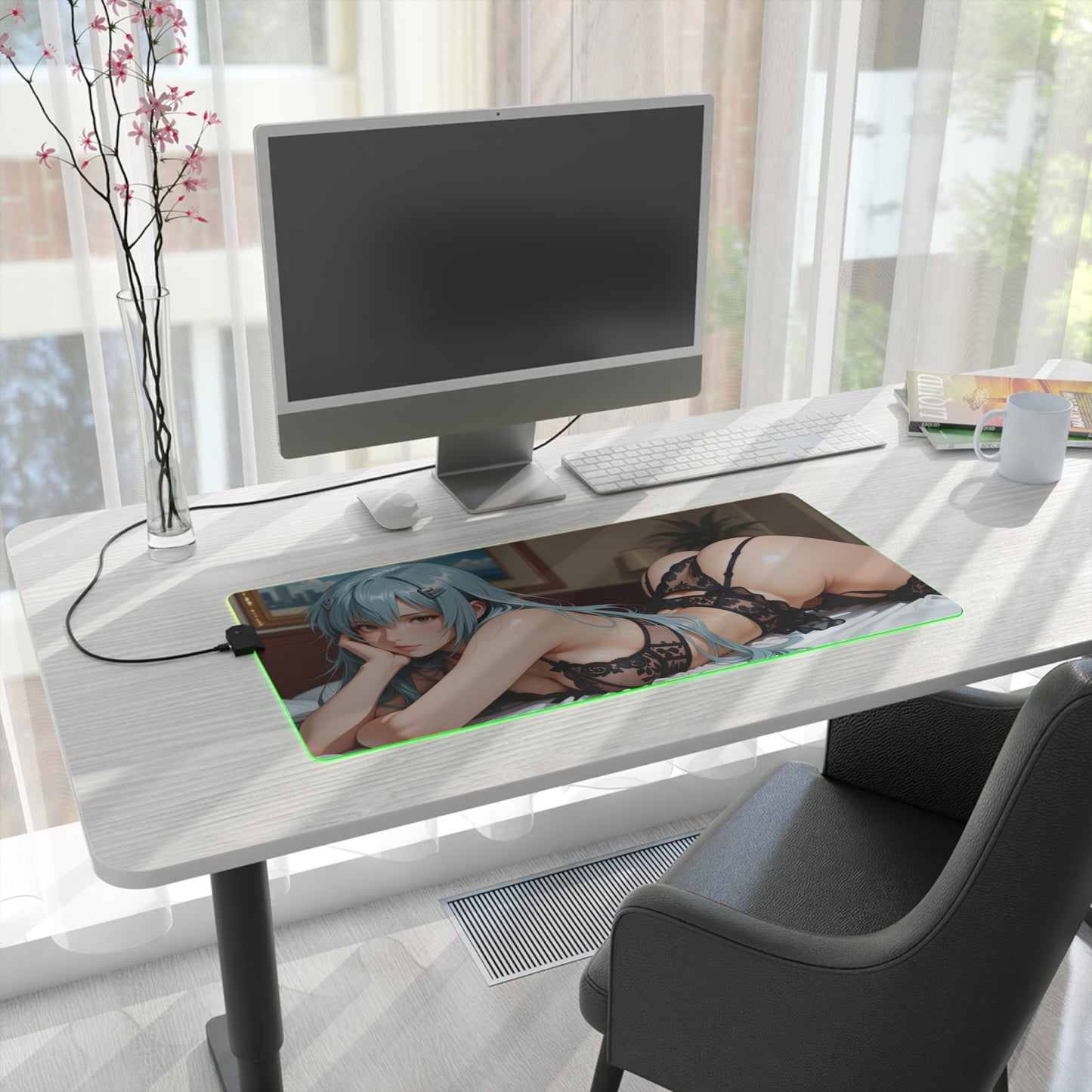 Rei Ayanami Desk Mat – LED RGB Pad, Waifu Anime Girl Gaming Setup
