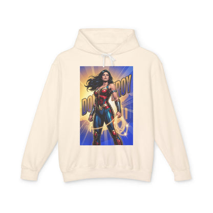 Donna Troy Hoodie | DC Superhero Hoodie | Amazon Legacy Pullover - cream cotton pullover featuring bold Donna Troy warrior graphic and lasso
