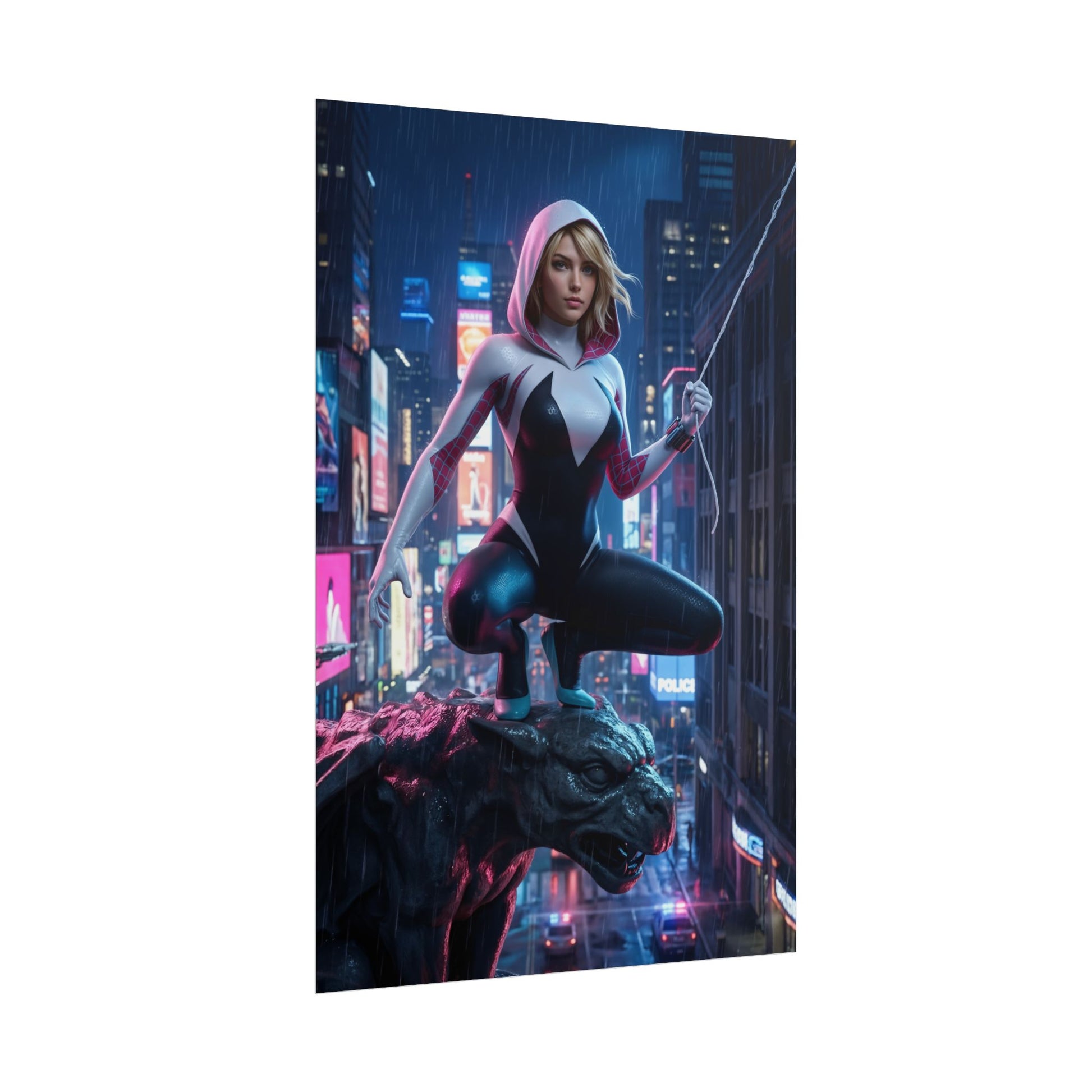 Gwen Stacy Poster, Spider-Verse Art Print, Iconic Superhero Character - dynamic Gwen Stacy comic-style poster for gaming and home office decor