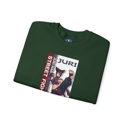 Juri Sweatshirt, Street Fighter Crewneck, Bold Fighting Game Apparel for Fans – green crewneck with striking Juri character art