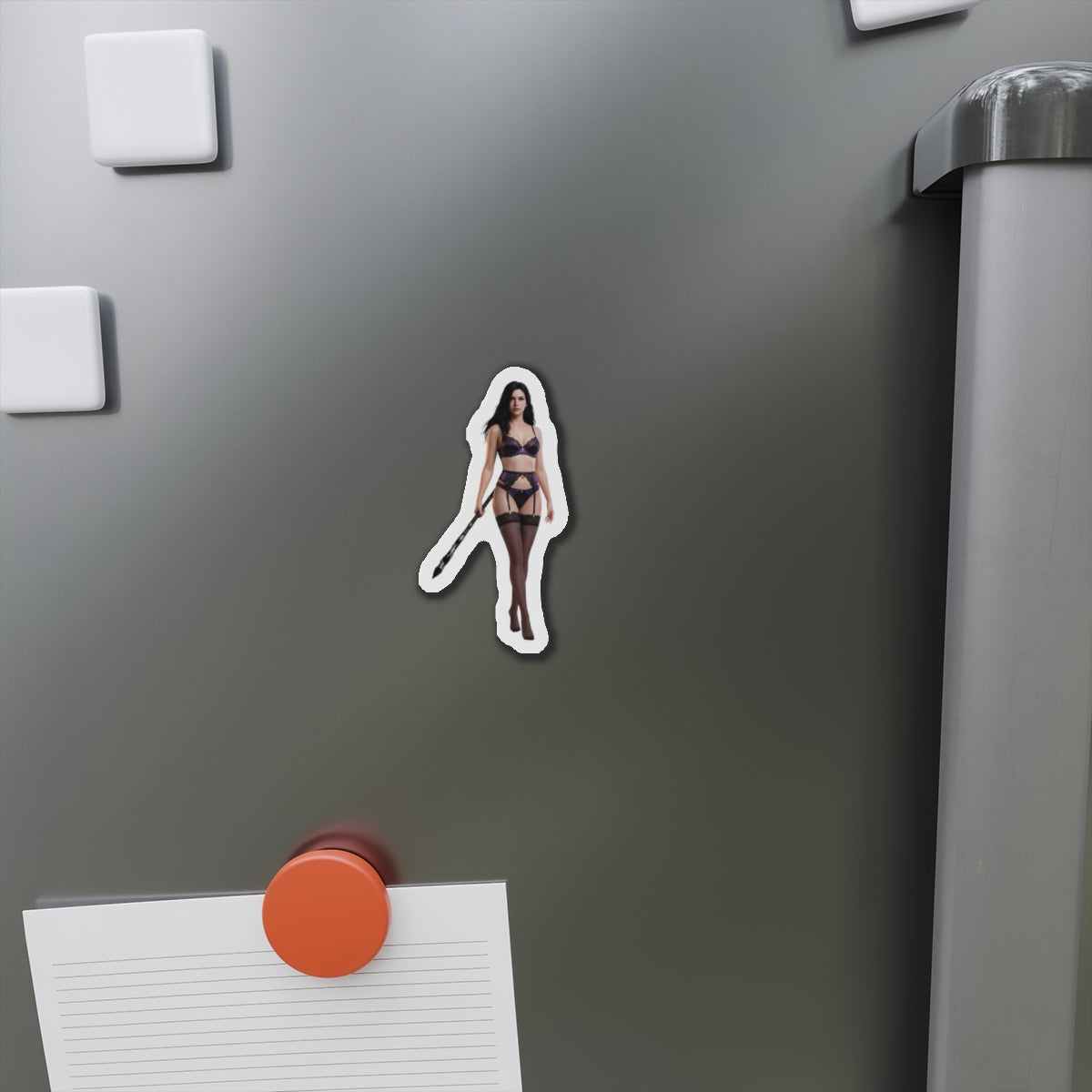 Yennefer Magnet – Fantasy Sorceress Fridge Magnet, Anime Style Decor premium die-cut vinyl magnet on gray fridge showcasing anime-style Yennefer artwork