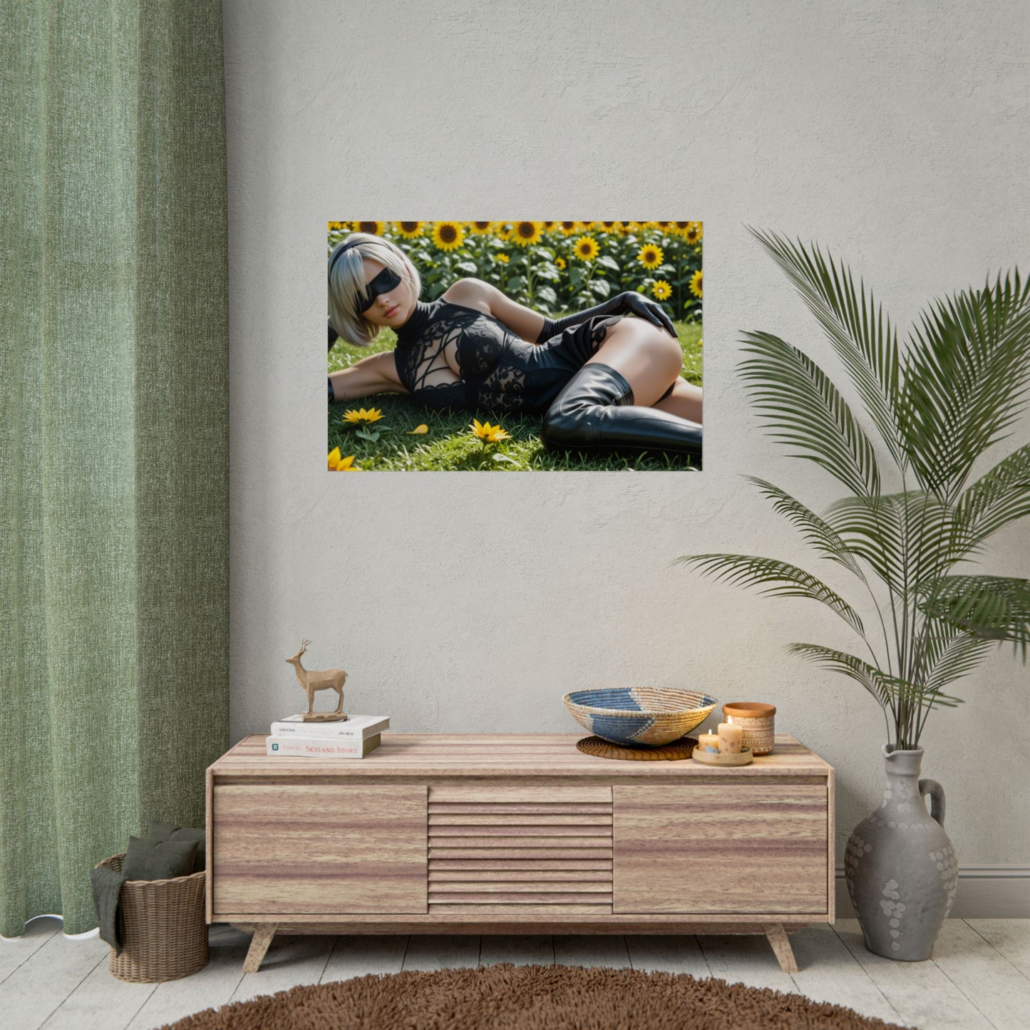 Настінний художній плакат Вайфу | Аніме-принт 2B для декору кімнати гравця в стилі кіберпанк