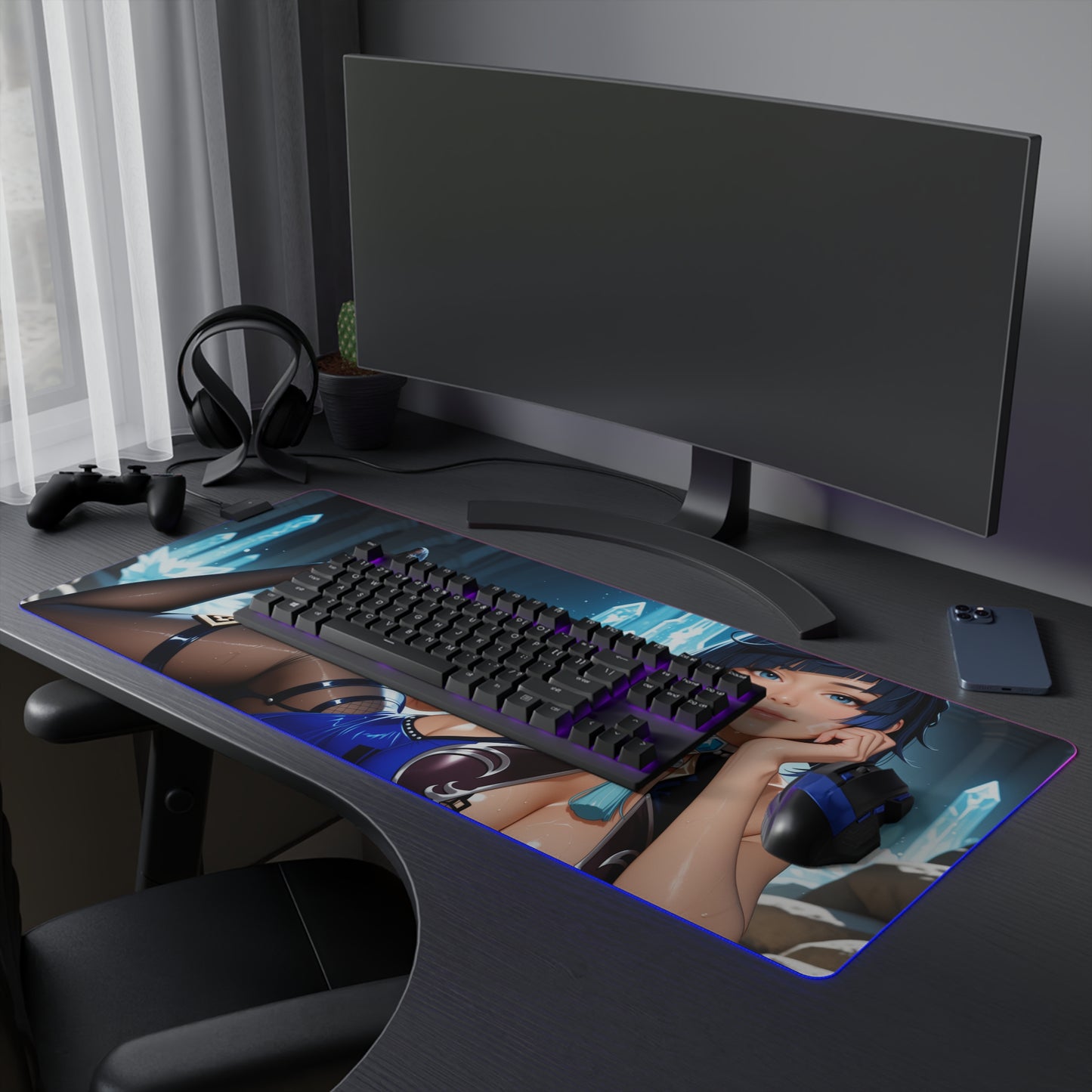 Килимок для столу Yelan – світлодіодний RGB-підсвітлювальний килимок, ігровий комплект для дівчат з аніме Waifu