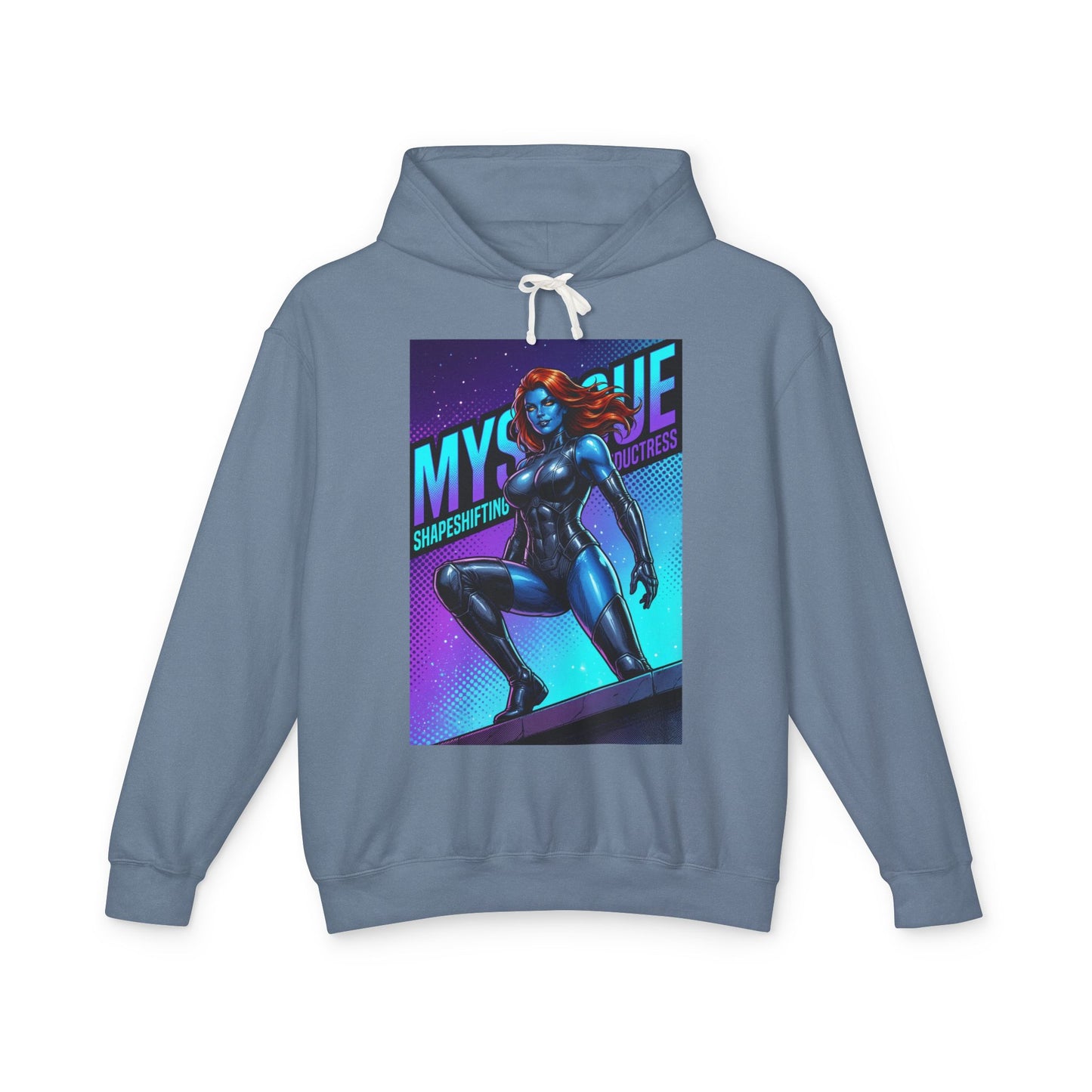 Mystique Hoodie | X-Men Hoodie | Comic Book Villain Pullover - blue Mystique graphic pullover on soft 100% cotton streetwear hoodie