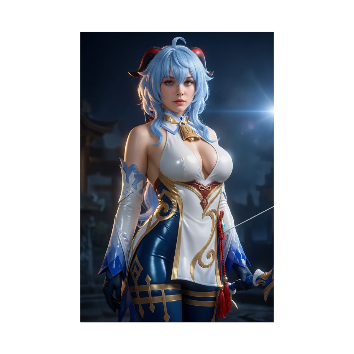 Ganyu Poster, Genshin Impact Art Print  Iconic Cryo Archer Heroine showing serene Cryo archer in elegant blue-white outfit gaming room wall art