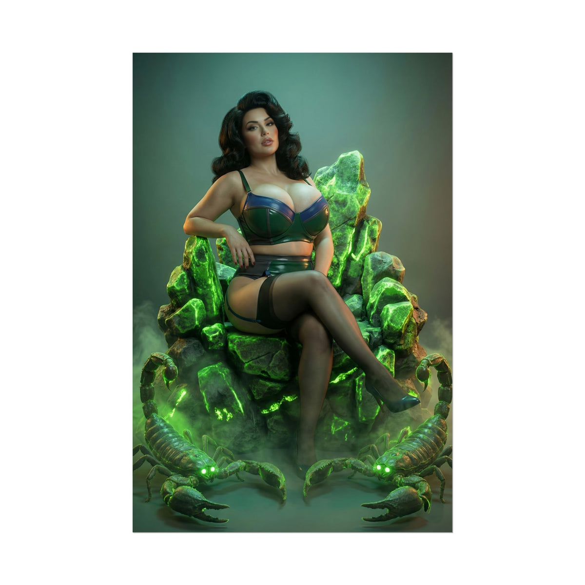 Fallout Power Woman Poster / Fallout Power Wall Art / Fallout Power Art Print / Fallout Poster - cinematic woman throne of glowing rocks with two radioactive scorpions