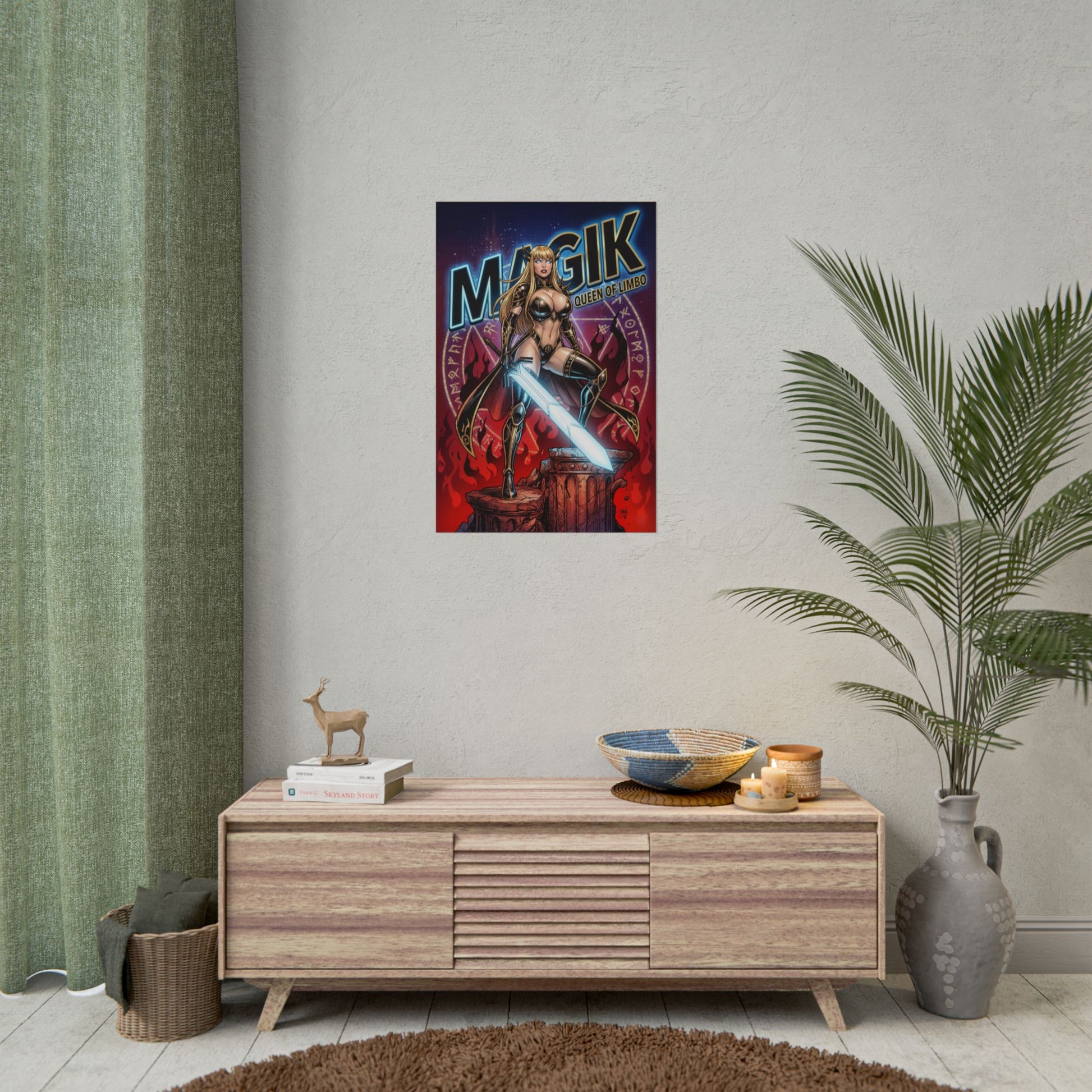 Magik Poster / Magik Wall Art / Magik Art Print / Marvel Poster - dark fantasy heroine with massive soul sword, fiery arcane Queen of Limbo wall art