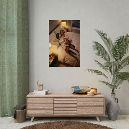 Tifa Aerith Poster, Final Fantasy Art Print – Legendary RPG Heroines hanging in stylish gaming room over midcentury console